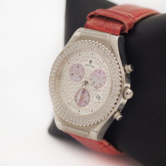 Croton CZ Encrusted Watch with Mother Of Pearl Subdials main image 5